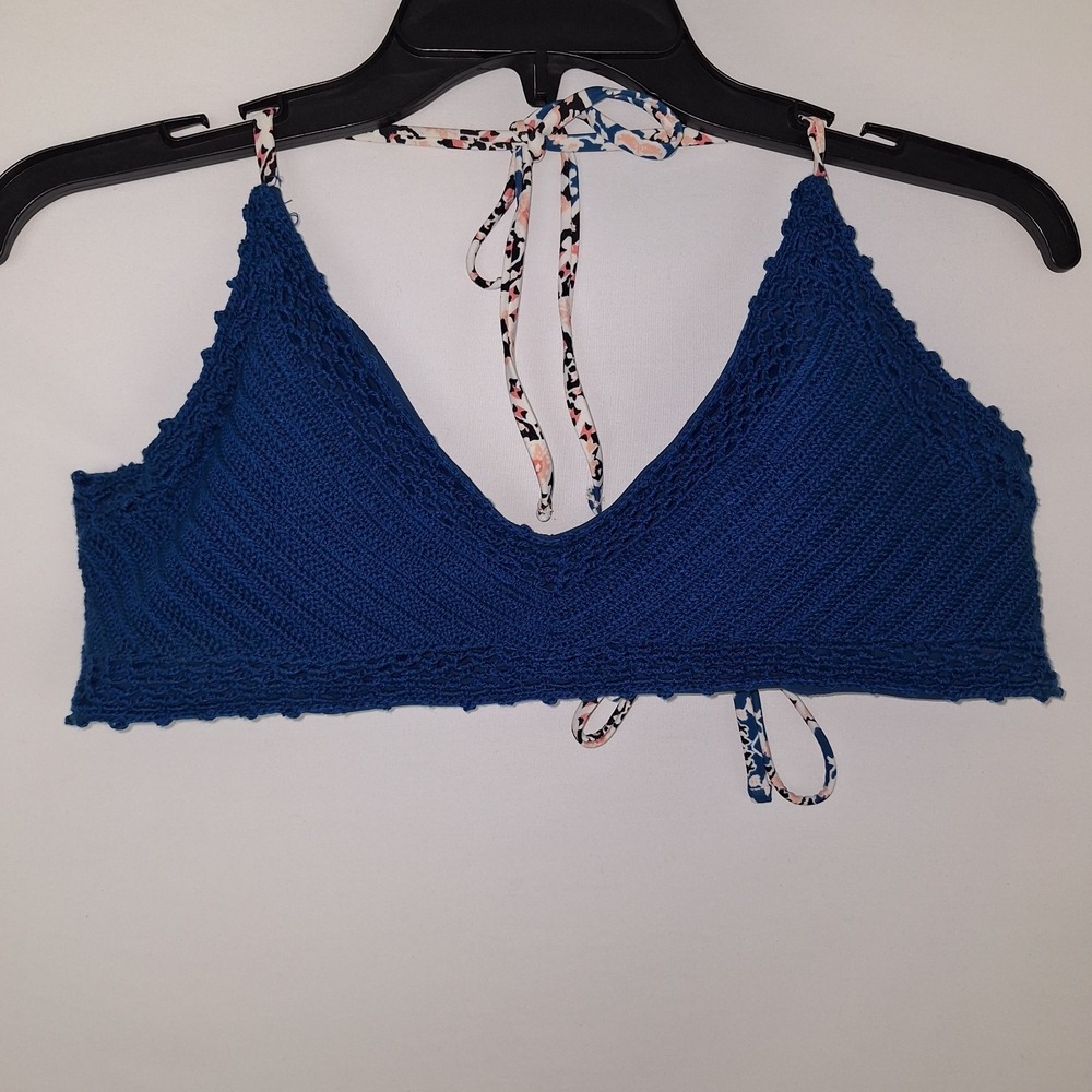 Women's Blue Xhilaration Crochet Bikini Top‎ Sz. XL Y2K Festival Core Coastal